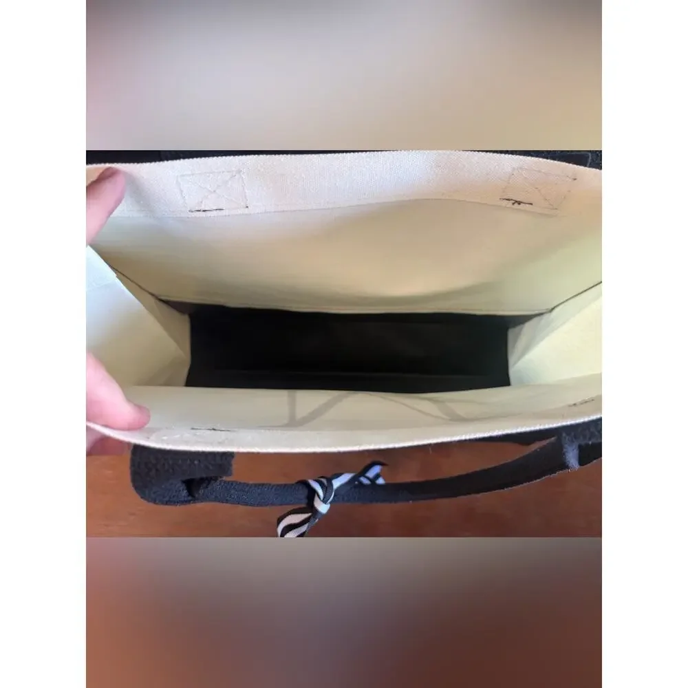 Monogram “M” Canvas Tote Bag Black Cream Reusable Shopper NWOT